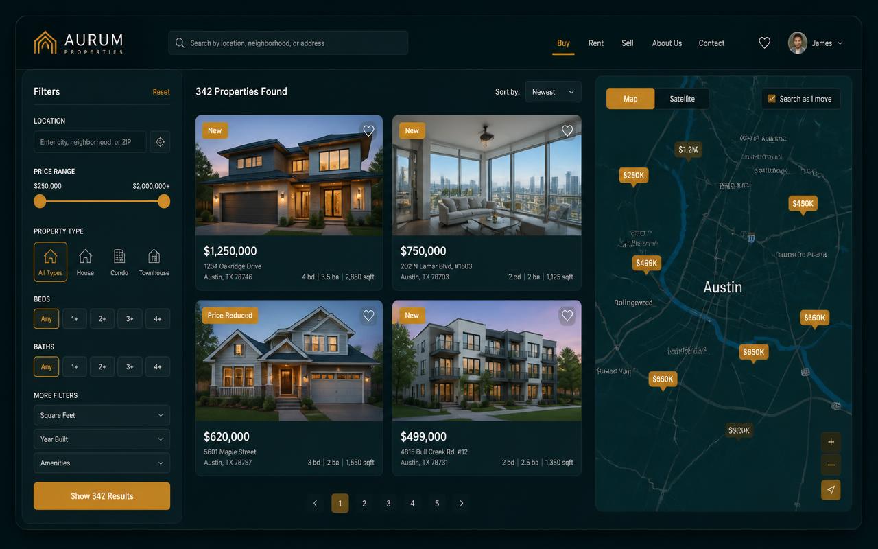 Property listings portal for Atlas Estates — 2023